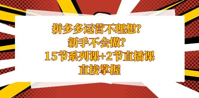 拼多多运营不理想?新手不会做?15节系列课+2节直播课,直接掌握