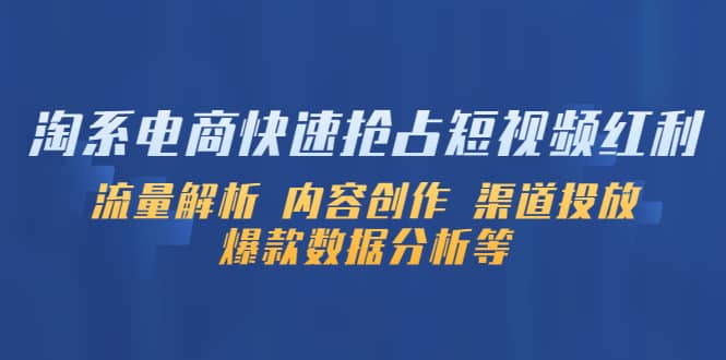 淘系电商快速抢占短视频红利:流量解析 内容创作 渠道投放 爆款数据分析等