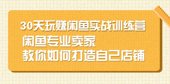30天玩赚闲鱼实战训练营,闲鱼专业卖家教你如何打造自己店铺
