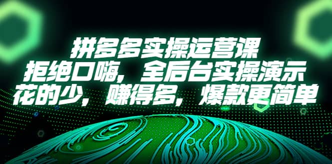 拼多多实操运营课:拒绝口嗨,全后台实操演示,花的少,赚得多,爆款更简单