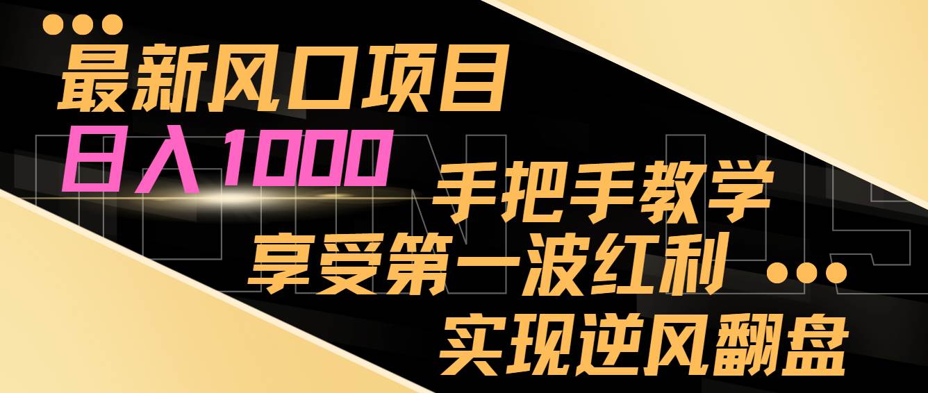 最新风口项目,日入过千,抓住当下风口,享受第一波红利,实现逆风翻盘